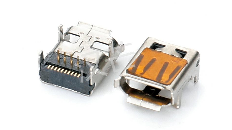 HDMI D母端子前插后贴带卷边